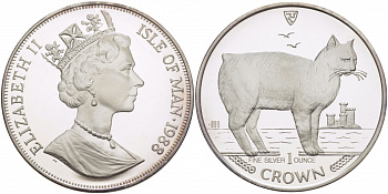 Остров Мэн 1 крона 1988 мэнский кот КМ 234 серебро PROOF 1081-6-21