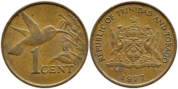 Тринидад и Тобаго 1 цент 1977 колибри KM 29 бронза 4396-957