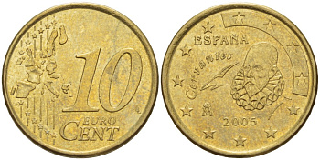 ИСПАНИЯ 10 ЕВРОЦЕНТОВ 2005 KM 1043 латунь 4543-331