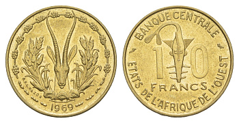 Западная Африка (BCEAO) 10 франков 1969 KM 1a медь алюминий никель UNC 4175-1216