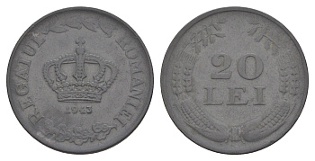 Румыния 20 леев 1943 Михай I (1940-1947) KM 62 цинк 4648-1056