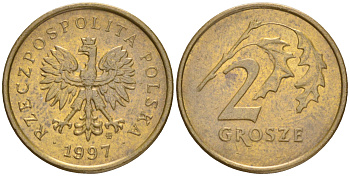 Польша 2 гроша 1997 MW KM 277, Parchimowicz 702d латунь 4516-1056