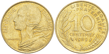 Франция 10 сантимов 1989 тип Marianne KM 929, le Franc 144.29 алюминиевая бронза 4511-941