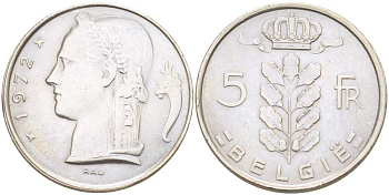Бельгия 5 франков 1972 Belgie, Бодуэн I (1951-1993) KM 135.1 медно-никель 202-1215