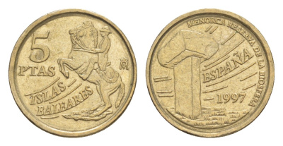 Испания 5 песет 1997 Балеарские острова KM 981 алюминиевая бронза UNC 4623-1221