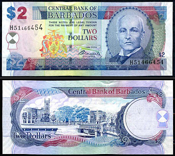 Барбадос 2 доллара 2007 Джон Редман Бовел, подпись WORRELL, Трафальгарская площадь в Бриджстоуне Pick 66 b бумага UNC (пресс)   447-10-1