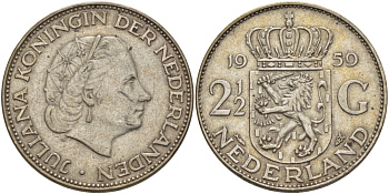 Нидерланды 2 1/2 гульдена 1959 Юлиана (1948-1980) KM 185 серебро 82-1144