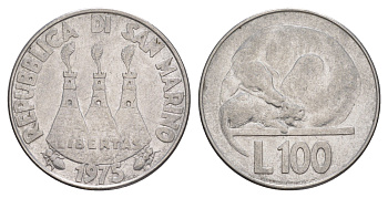 Сан-Марино 100 лир 1975 Любовь у животных KM 46 нержавеющая сталь UNC 4648-235