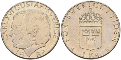 Швеция 1 крона 1982 Карл XVI Густав (1973- ) KM 852а медно-никель 4582-454