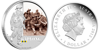 Австралия 1 доллар 2012 Капхёнская битва, цветная эмаль KM 1699 серебро PROOF 1074-1-24