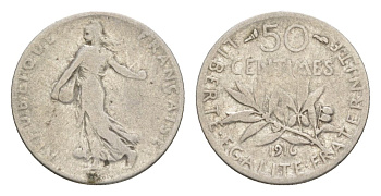 Франция 50 сантимов 1916 KM 854 серебро 4630-426