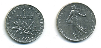 ФРАНЦИЯ 1 ФРАНК 1975 СЕЯТЕЛЬ KM 925.1 никель 57-1324