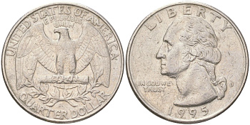 США 25 центов = квотер = 1/4 доллара 1995 D, Вашингтон KM 164a медь плакированная медно-никелем 4143-151
