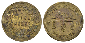 Германия игровой жетон с изображением весов правосудия XIX век диаметр 20,5 мм, вес 1 гр латунь 4664-141