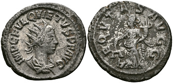 Римская Империя антониниан 260 - 261 Квиет (узурпатор в Сирии) AEQVTAS AVGG Эквитата, персонификация Равенства, Самосата Very fine (rare) RIC 2 биллон, серебрение 1073-10-91