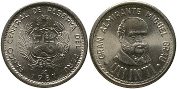 Перу 1 инти 1987 LIMA KM 296, Schon 97 медь цинк никель UNC 4543-113