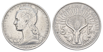 Французское Сомали 5 франков 1948 год-тип KM 6 алюминий 4672-133