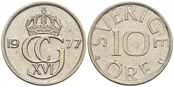 Швеция 10 эре 1977 U Карл XVI Густав (1973- ) KM 850 медно-никель 112-1138