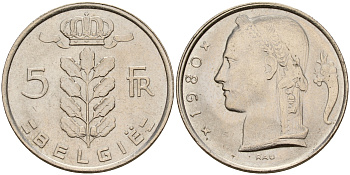 Бельгия 5 франков 1980 Belgie KM 135.1 медно-никель  UNC  4161-1251