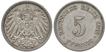 Германия 5 пфеннигов 1911 A KM 11, J. 12, Weege 6 медно-никель 25-1831
