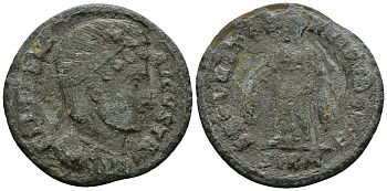 Римская Империя нуммий 324 - 325 ЕЛЕНА, мать Константина I Великого SECVRITAS REIPVBLICE Сирмий Very fine (степень редкости R2) RIC 54 бронза 1073-6-26