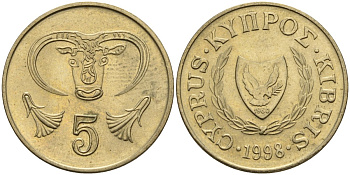 Кипр 5 центов 1998 KM 55.3 никель латунь 4141-1053