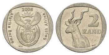 ЮАР 2 ранда 2008 KM 445 медь плакированная никелем 4628-156