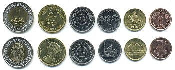 Египет лот из 6 монет 1984-2008 1 монета биметалл (1 фунт, 50, 25, 10, 5, 1 пиастров) UNC M75-14