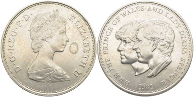 Великобритания 25 пенсов 1981 Королевская свадьба принца Чарльза и леди Дианы, Елизавета II (1952-2022) KM 925, Spink 4229 медно-никель 107-931
