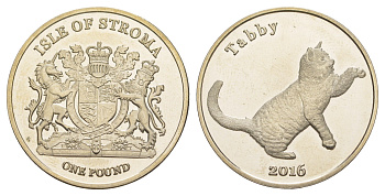 Остов Строма (Шотландии) 1 фунт 2016 серия Кошки - Кошка табби медно-никель UNC 4645-424