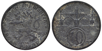 Богемия и Моравия 10 геллеров 1944 германский протекторат KM 1 цинк 4118-1034