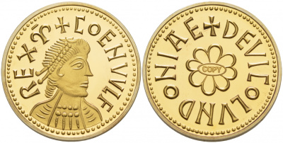 Англосаксонской гептархии (Мерсия) ND (796-821 до н.э) КОПИЯ. Король Коэнвульф, серебро поерытое золотом PROOF 00-00