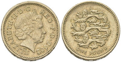 Великобритания 1 фунт 2002 Елизавета II (1952-2022) KM 1030 никель латунь 4175-617