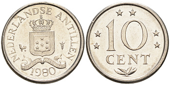 Нидерландские Антилы 10 центов 1980 Беатрикс (1980-2013) KM 10 никель 4115-233