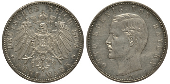 Бавария 5 марок 1913 Отто (1886-1913) Weege 47, J. 46, KM 512 серебро 3711-1545