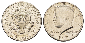 США 1/2 доллара (50 центов) 1971 D, Джон Кеннеди KM 202b медь плакированная медно-никелем aUNC 97-835