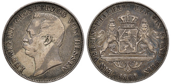 Гессен-Дармштадт 1 талер 1861 Людвиг III (1848-1877) KM 338, AKS 120, Dav. 707, Kahnt 266, Thun 200. серебро 00-000-00