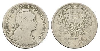 Португалия 50 сентаво 1930 голова Свободы вправо KM 577 никель латунь 4660-945