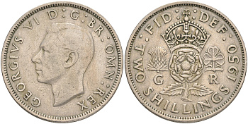 Великобритания 2 шиллинга (флорин) 1950 Георг VI (1936-1952) KM 878, Spink 4107 медно-никель 189-625