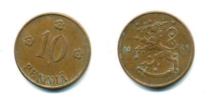 Финляндия 10 пенни 1926 республика (1918-1962) KM 24 медь 46-1523