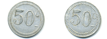 ФРАНЦИЯ 50 САНТИМОВ НАЧАЛО XX ВЕКА d 24 мм, вес около 1,0 гр., платежный жетон., платежный жетон алюминий 89-1044