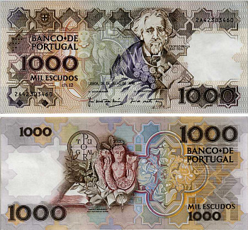 ПОРТУГАЛИЯ 1000 ЭСКУДО 1990 26 ИЮЛЯ 1990, ТЕОФИЛ БРАГА, МУЗЕЙНЫЙ АРТЕФАКТЫ Pick 181g бумага 6281-32-1-1