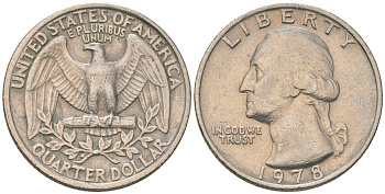 США 25 центов (квотер) 1978 Вашингтон KM A164a медь плакированная медно-никелем 4175-353
