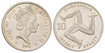 Остров Мэн 10 пенсов 1992 KM 337 медно-никель 4624-351