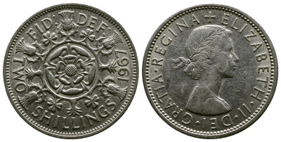Великобритания 2 шиллинга (флорин) 1967 Елизавета II (1952-2022) KM 906, Spink 4146 медно-никель 4382-743