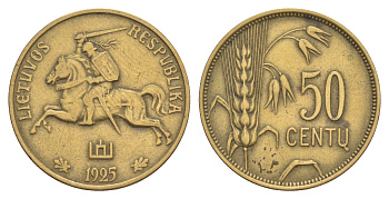 Литва 50 центов 1925 KM 75 алюминиевая бронза 4637-245
