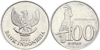 Индонезия 100 рупий 2001 черный пальмовый какаду KM 61 алюминий 4364-3023