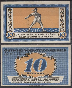 Нойвид 10 пфеннигов 1921 DeNG 2 N43.6 бумага UNC (пресс) 8592-11-1-2