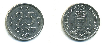 Нидерландские Антилы 25 центов 1982 Беатрикс (1980-2013) KM 11 никель 46-1248