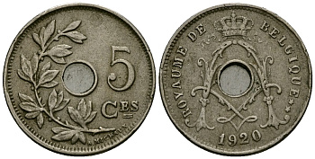Бельгия 5 сантимов 1920 Belgique KM 66 медно-никель 4173-451